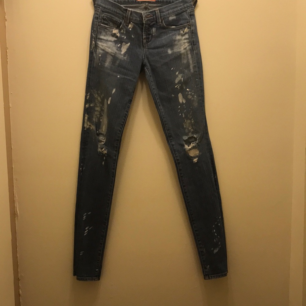 J brand painted jeans with ripped patches